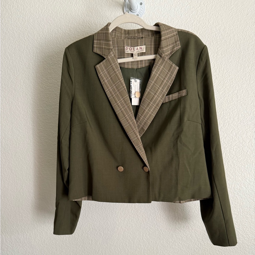 NWT Dolan Cropped Blazer with Plaid Accents
